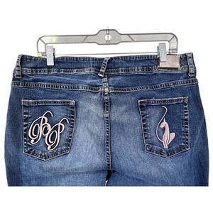 Baby Phat Vintage Y2K Embroidered Cat Cropped Jeans Size 20 Casual Women's Blue